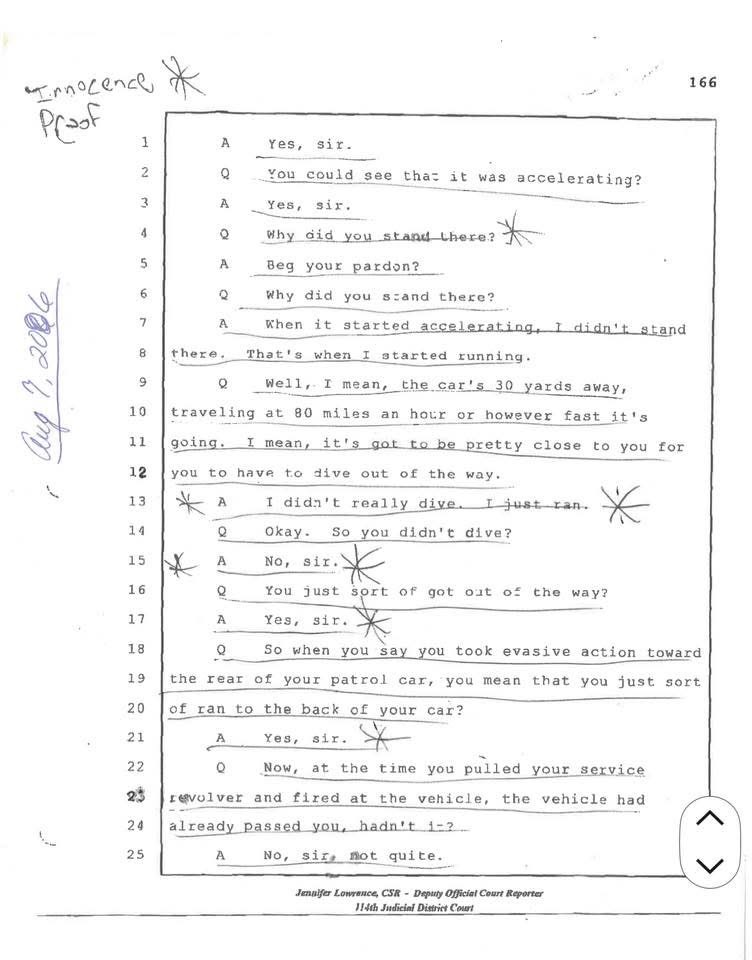 Court transcript page 166 from the 114th Judicial District Court — Officer Testimony — Page 166