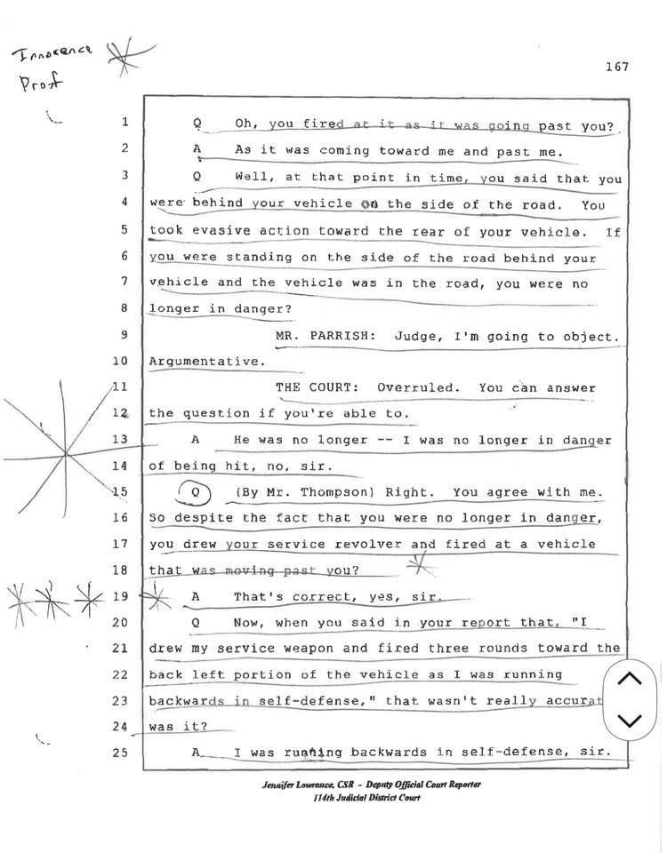 Court transcript page 167 from the 114th Judicial District Court — Officer Testimony — Page 167