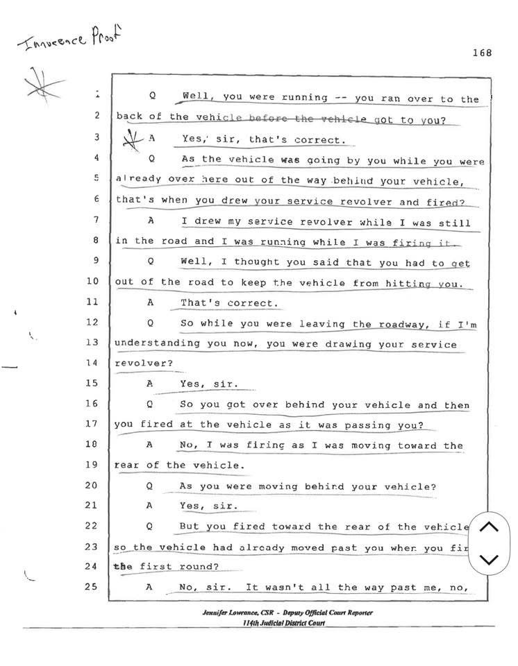 Court transcript page 168 from the 114th Judicial District Court — Officer Testimony — Page 168