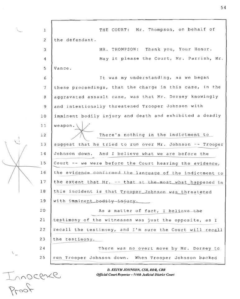 Court transcript page 54 from the 114th Judicial District Court — Defense Opening — Page 54