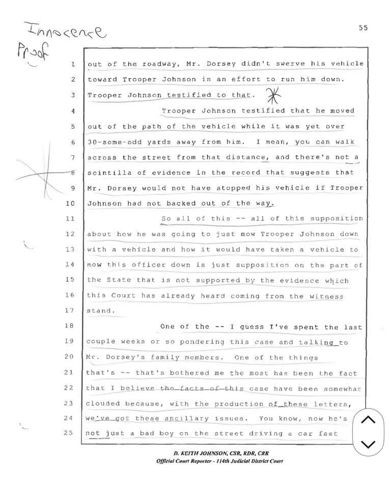 Court transcript page 55 from the 114th Judicial District Court — Defense Argument — Page 55