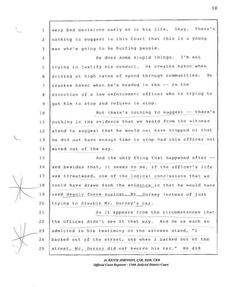 Court transcript page 58 from the 114th Judicial District Court — Defense Argument — Page 58